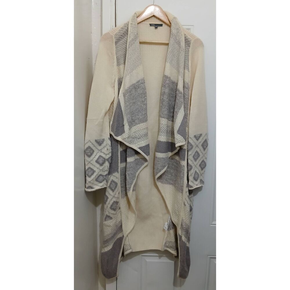 Vince womens medium long alpaca wool soft cardigan sweater cream waterfall